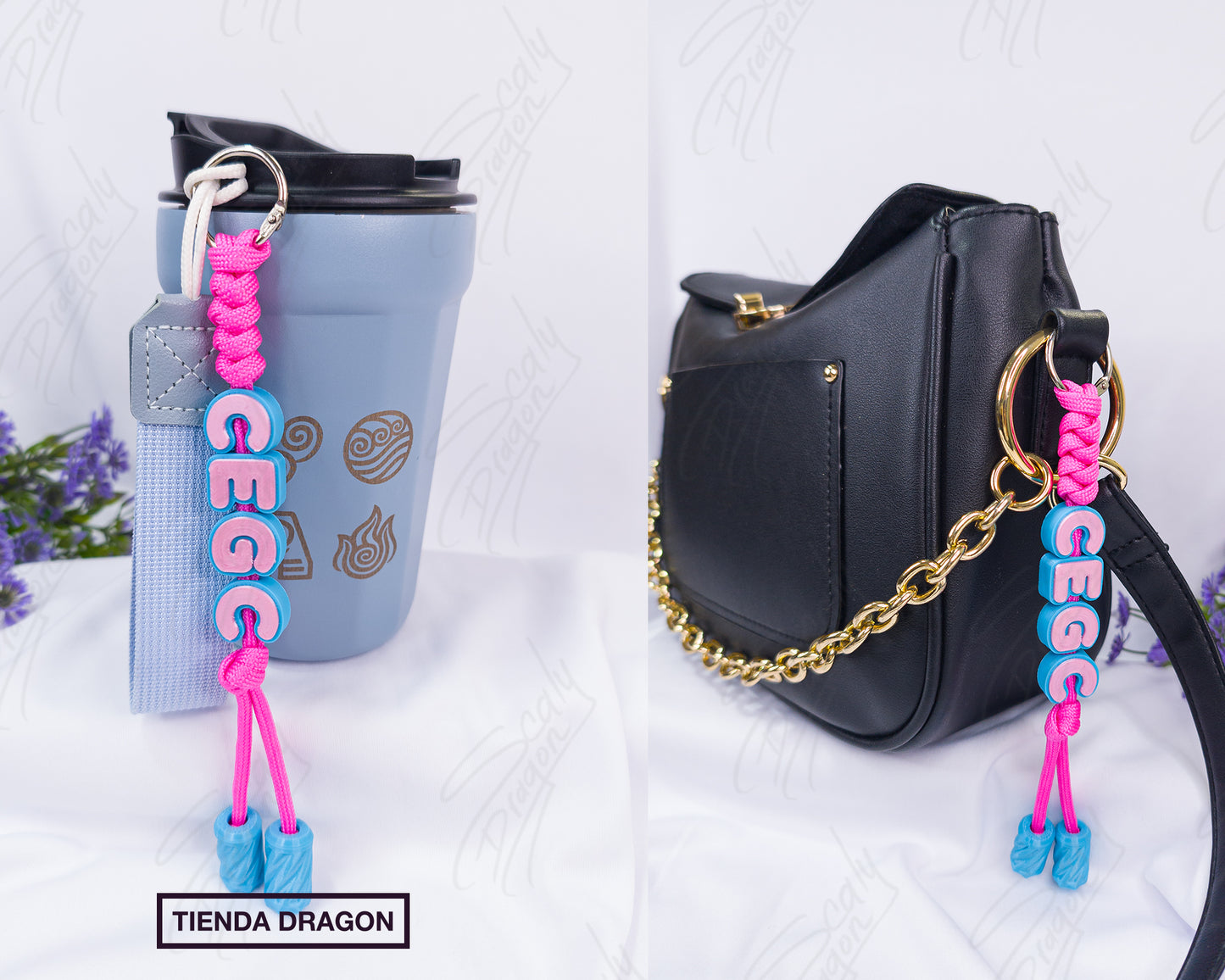 Charm con Nombre Personalizado con letras en 3D, Colgante Artesanal para Bolsos, Mochilas y Termos.