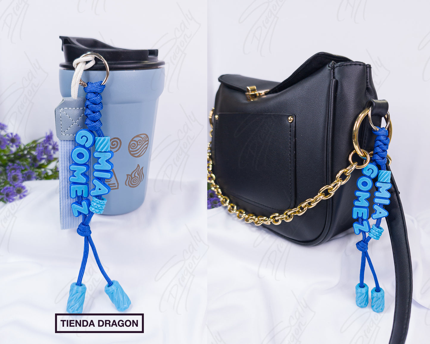 Charm con Nombre Personalizado con letras en 3D, Colgante Artesanal para Bolsos, Mochilas y Termos.