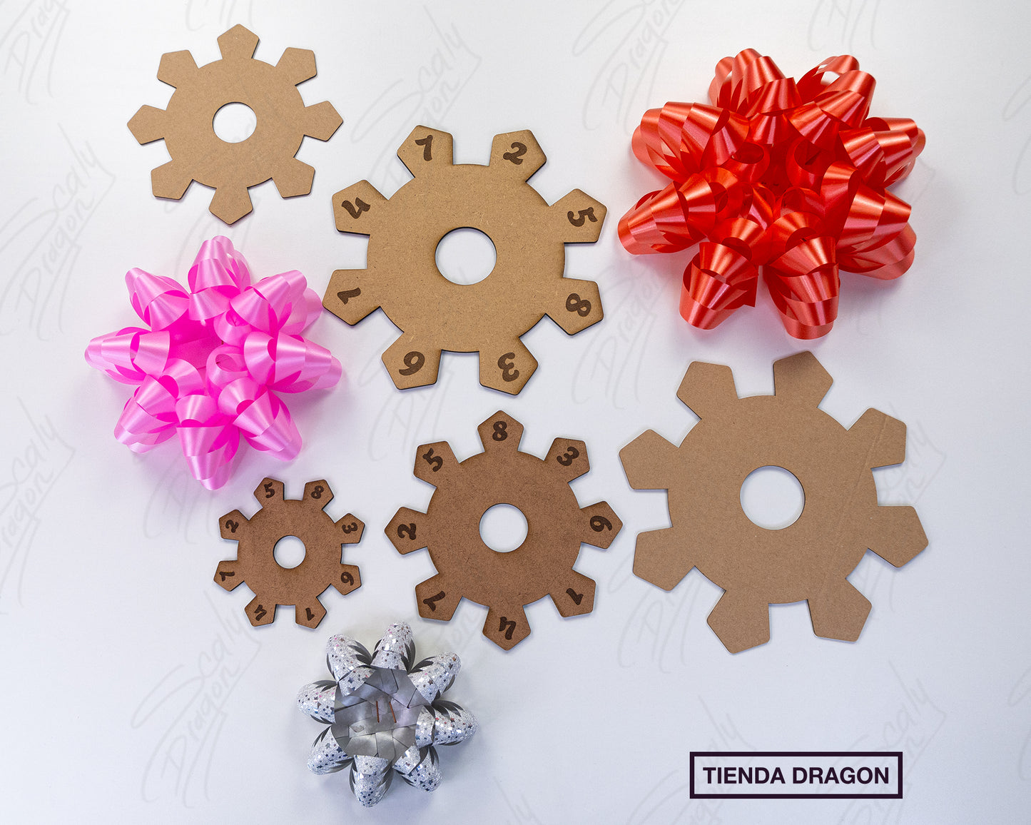 Plantilla de Lazos o moños para regalo en MDF en 3 tamaños, Decoración para regalos, plantilla de 8 puntas.