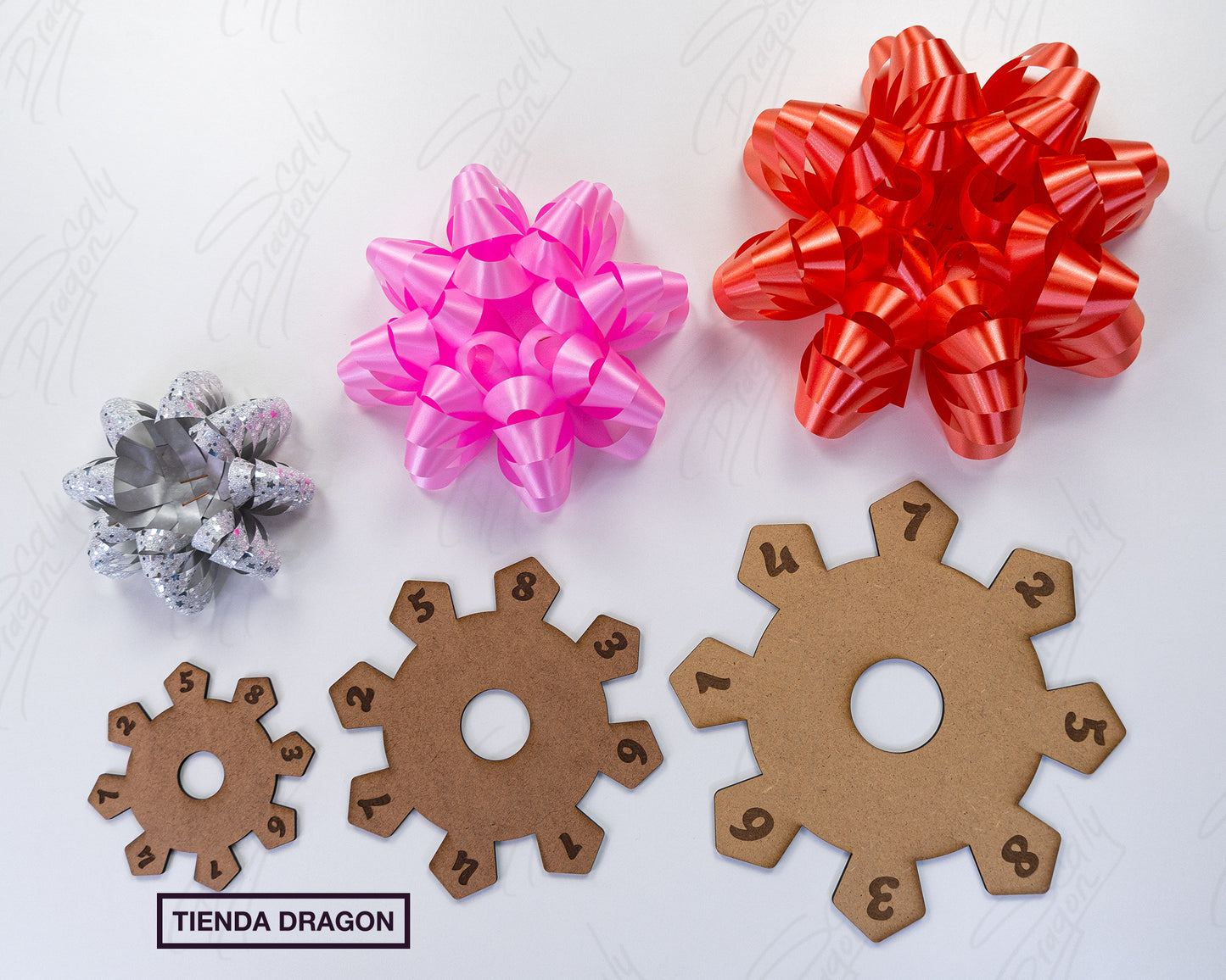 Plantilla de Lazos o moños para regalo en MDF en 3 tamaños, Decoración para regalos, plantilla de 8 puntas.