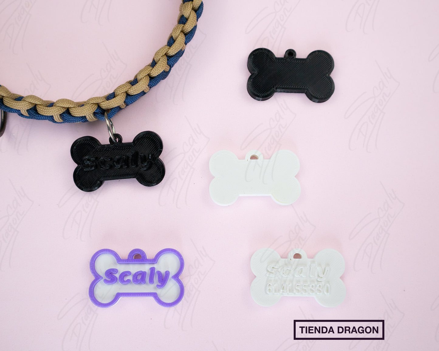 Chapa en forma de Hueso 3D con Nombre, Etiqueta de Identificación Personalizada para Mascotas.