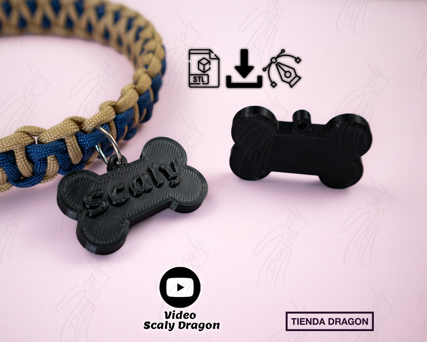 Chapa en forma de Hueso 3D con Nombre, Etiqueta de Identificación Personalizada para Mascotas.