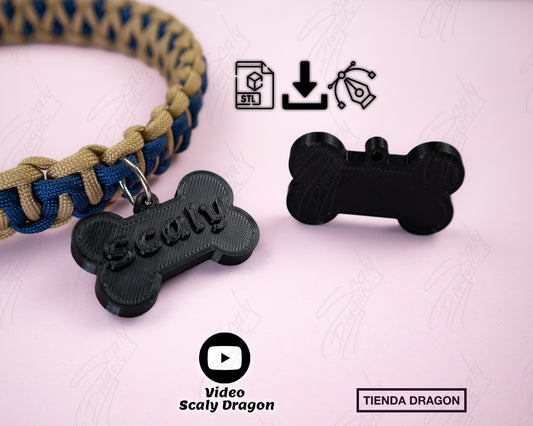 Chapa en forma de Hueso 3D con Nombre, Etiqueta de Identificación Personalizada para Mascotas.