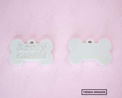 Chapa en forma de Hueso 3D con Nombre, Etiqueta de Identificación Personalizada para Mascotas.