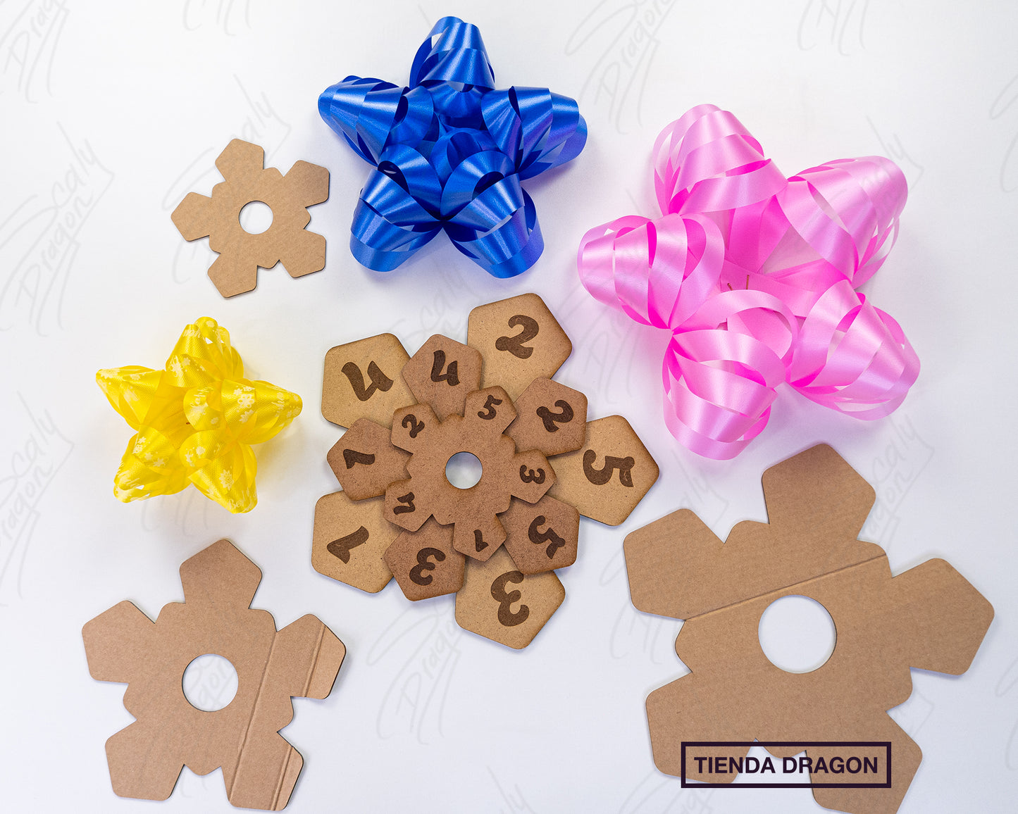 Plantilla de Lazos o moños para regalo en MDF en 3 tamaños, Decoración para regalos, plantilla de 5 puntas.