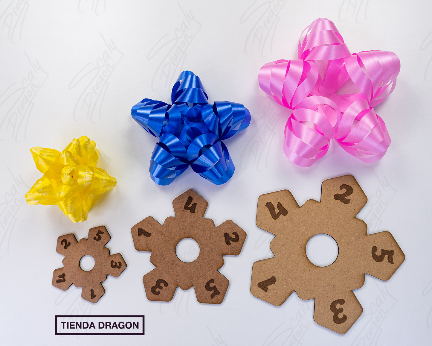 Plantilla de Lazos o moños para regalo en MDF en 3 tamaños, Decoración para regalos, plantilla de 5 puntas.