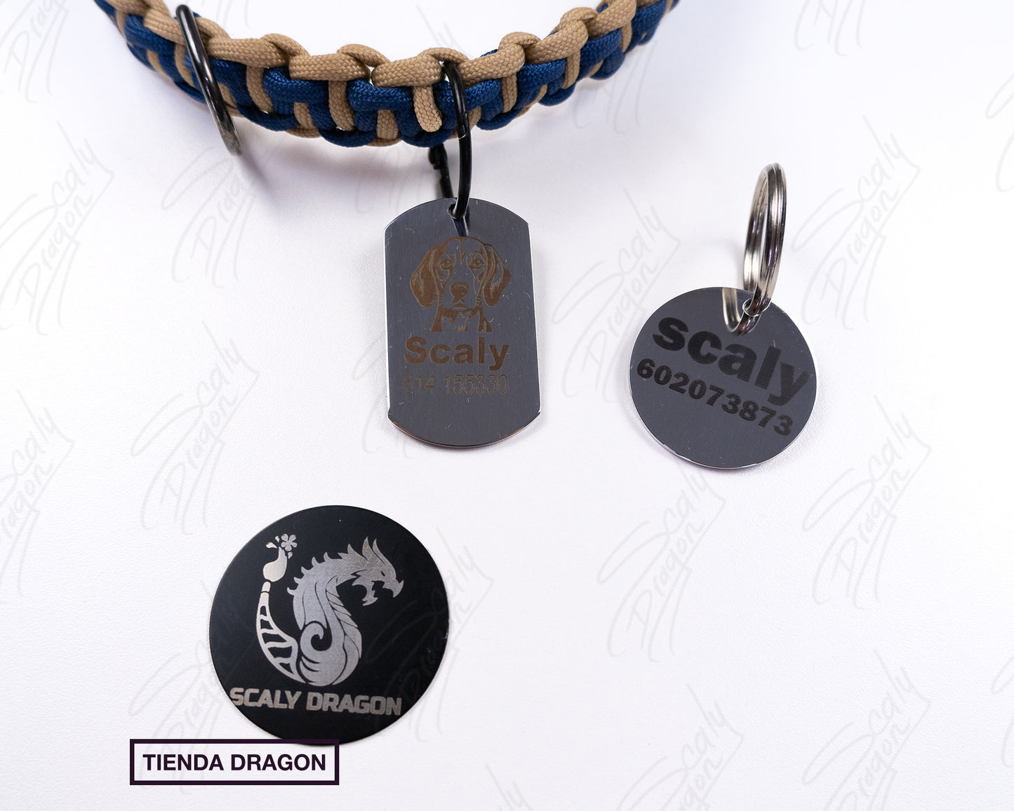 Placa de Identificación para Mascotas de Acero Inoxidable Estilo Militar Personalizada con Nombre, Foto o Teléfono.