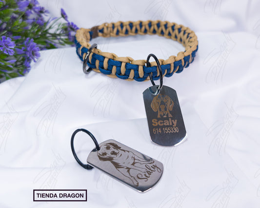 Placa de Identificación para Mascotas de Acero Inoxidable Estilo Militar Personalizada con Nombre, Foto o Teléfono.