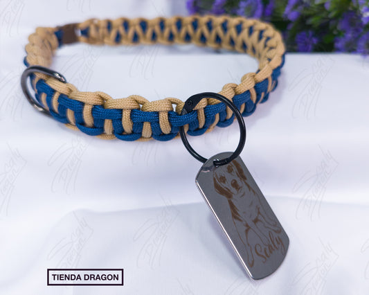 Placa de Identificación para Mascotas de Acero Inoxidable Estilo Militar Personalizada con Nombre, Foto o Teléfono.