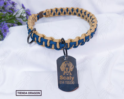 Placa de Identificación para Mascotas de Acero Inoxidable Estilo Militar Personalizada con Nombre, Foto o Teléfono.