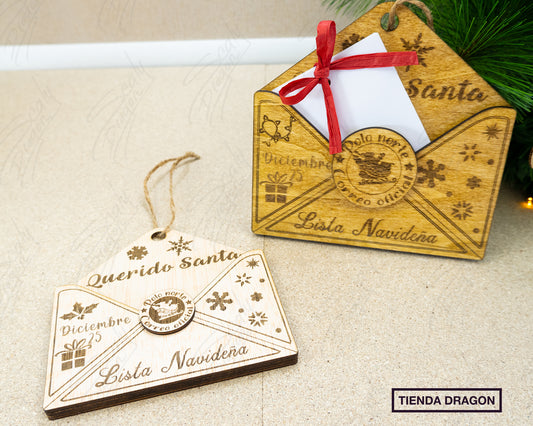 Sobre para Carta de Santa Claus en Madera, Decoración Navideña para Árbol o Chimenea