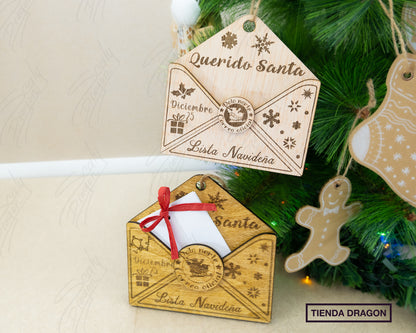 Sobre para Carta de Santa Claus en Madera, Decoración Navideña para Árbol o Chimenea