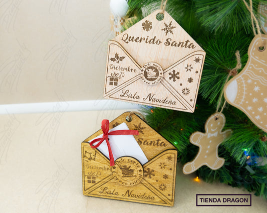 Sobre para Carta de Santa Claus en Madera, Decoración Navideña para Árbol o Chimenea