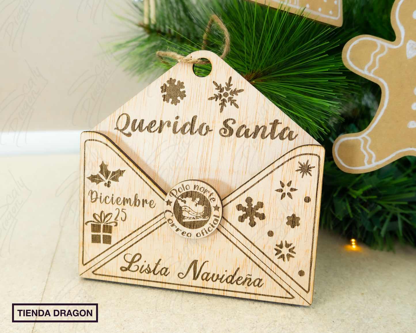 Sobre para Carta de Santa Claus en Madera, Decoración Navideña para Árbol o Chimenea