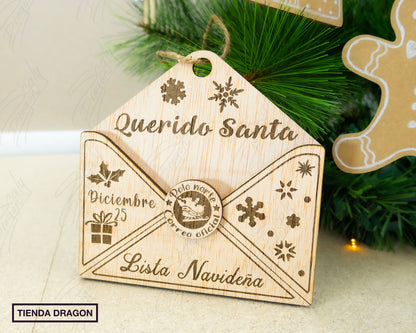 Sobre para Carta de Santa Claus en Madera, Decoración Navideña para Árbol o Chimenea